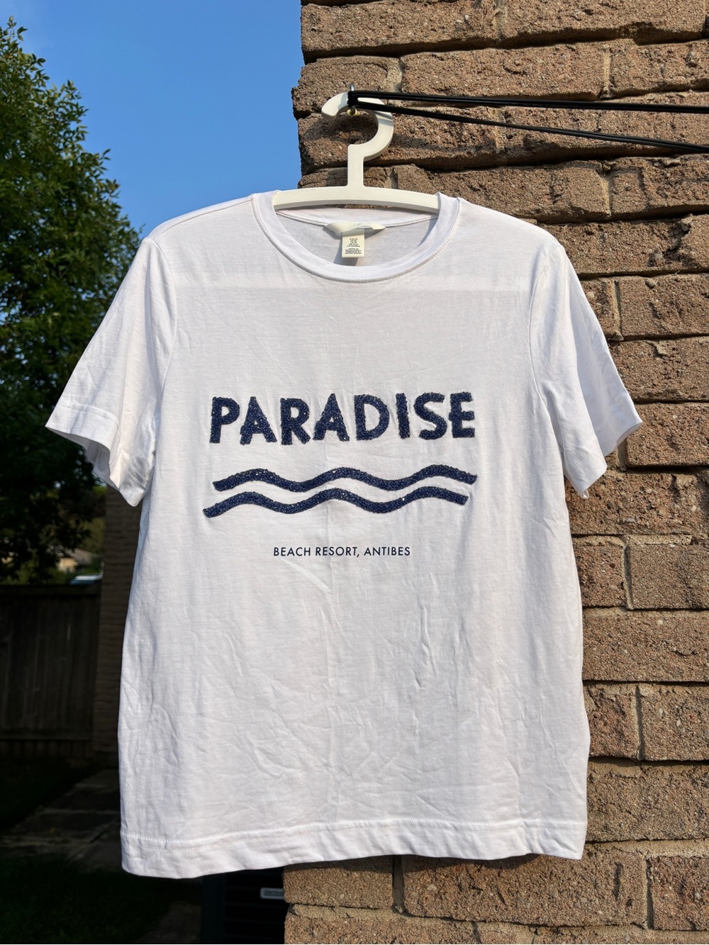 💯% Cotton White T-Shirt with Navy 'PARADISE' Graphic